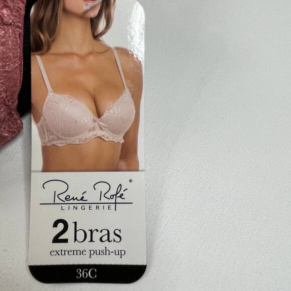 Rene Rofe Lingerie Extreme Push Up Lace Detail Bras 2 pack 36C NEW Black Pink - Picture 8 of 12